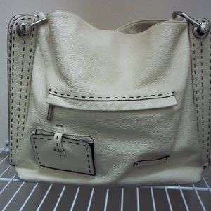 BCBG Max Azria Large Ivory Hobo Bag PebbledLeather